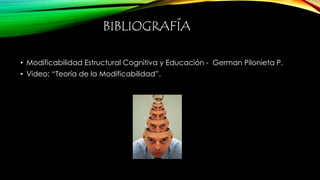BIBLIOGRAFÍA 
• Modificabilidad Estructural Cognitiva y Educación - German Pilonieta P. 
• Video: “Teoría de la Modificabilidad”. 
