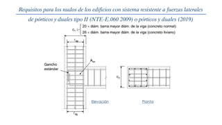 Requisitos para los nudos de los edificios con sistema resistente a fuerzas laterales
de pórticos y duales tipo II (NTE-E.060 2009) o pórticos y duales (2019)
 