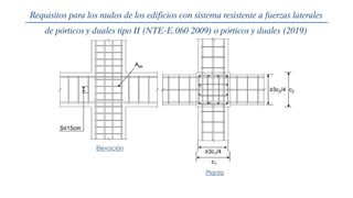 Requisitos para los nudos de los edificios con sistema resistente a fuerzas laterales
de pórticos y duales tipo II (NTE-E.060 2009) o pórticos y duales (2019)
 