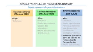 Disposiciones especiales para el diseño sísmico
NORMA TÉCNICA E.060 “CONCRETO ARMADO”
 