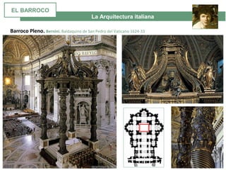 La Arquitectura italiana
Barroco Pleno. Bernini. Baldaquino de San Pedro del Vaticano 1624-33
EL BARROCO
 