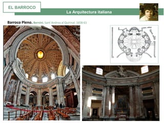 La Arquitectura italiana
Barroco Pleno. Bernini. Sant´Andrea al Quirinal. 1658-61
EL BARROCO
 