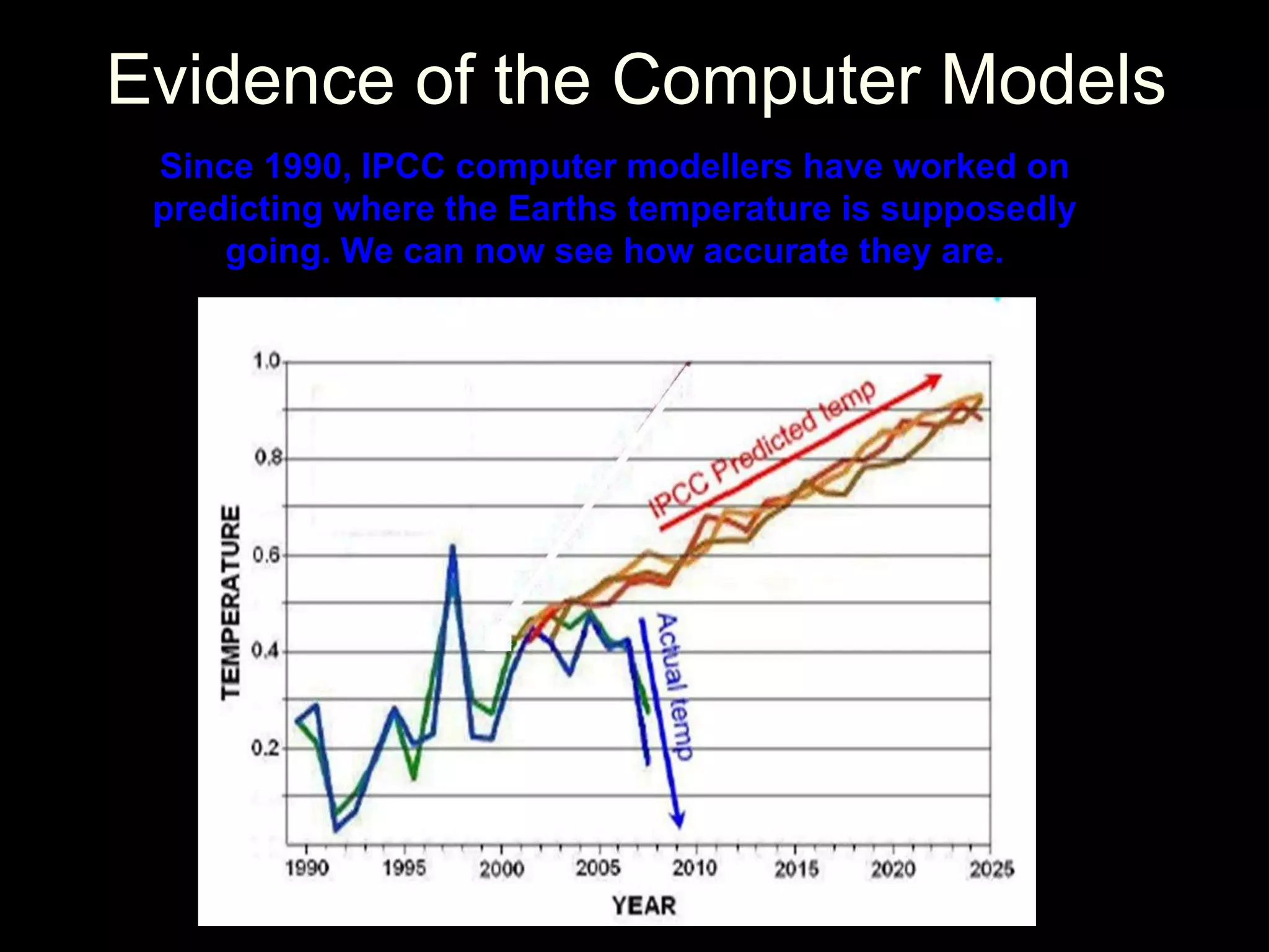 Evidence of the Computer Models Since 1990, IPCC computer modellers have worked on predicting where the Earths temperature is supposedly going. We can now see how accurate they are. 