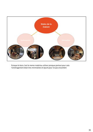 Puisque le bois c'est le meme matériau utiliser presque partout pour cela
l'aménagement était très minimaliste et épuré pour ne pas encombré
35
 