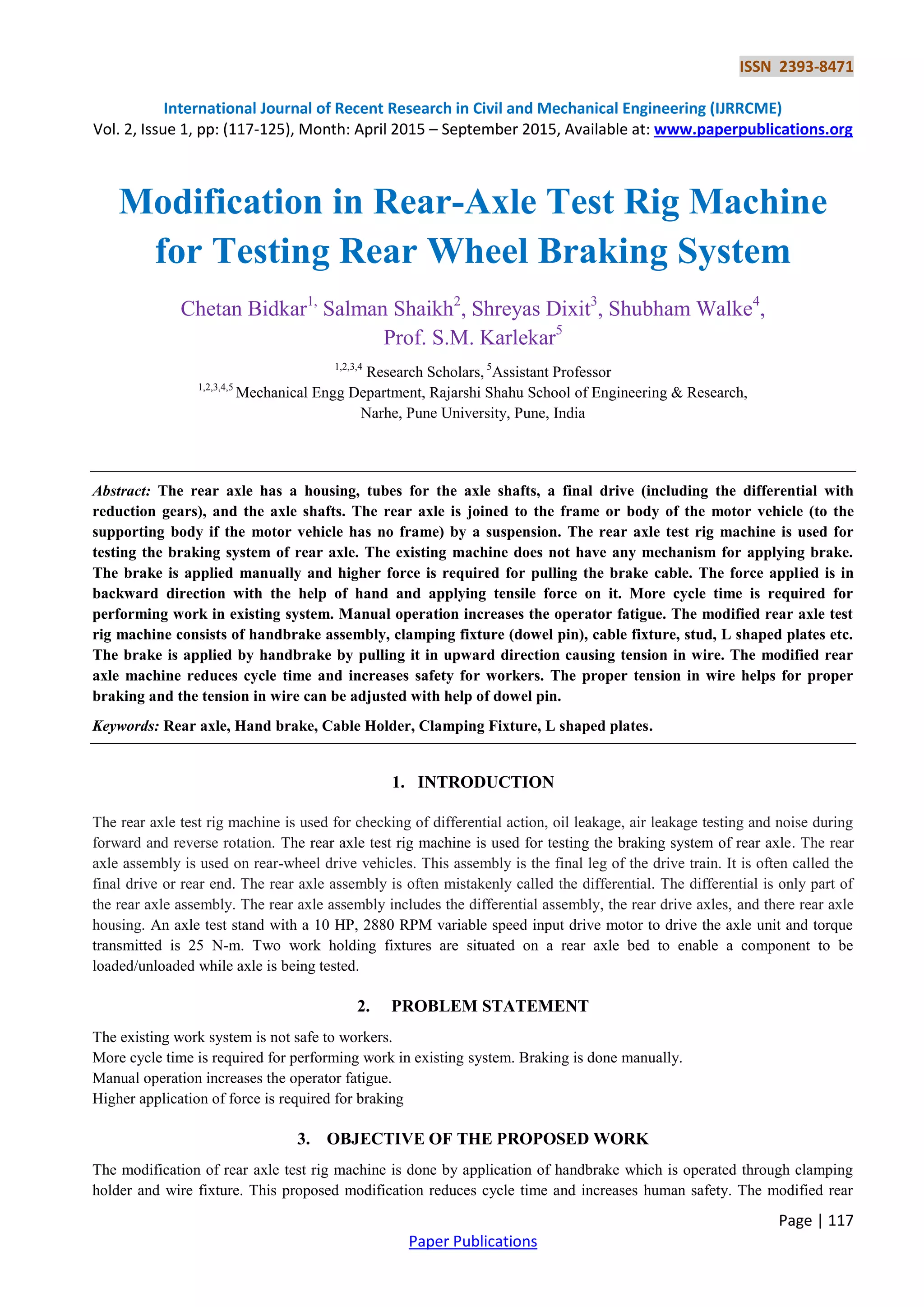 Modification in Rear-Axle Test Rig Machine for Testing Rear Wheel ...