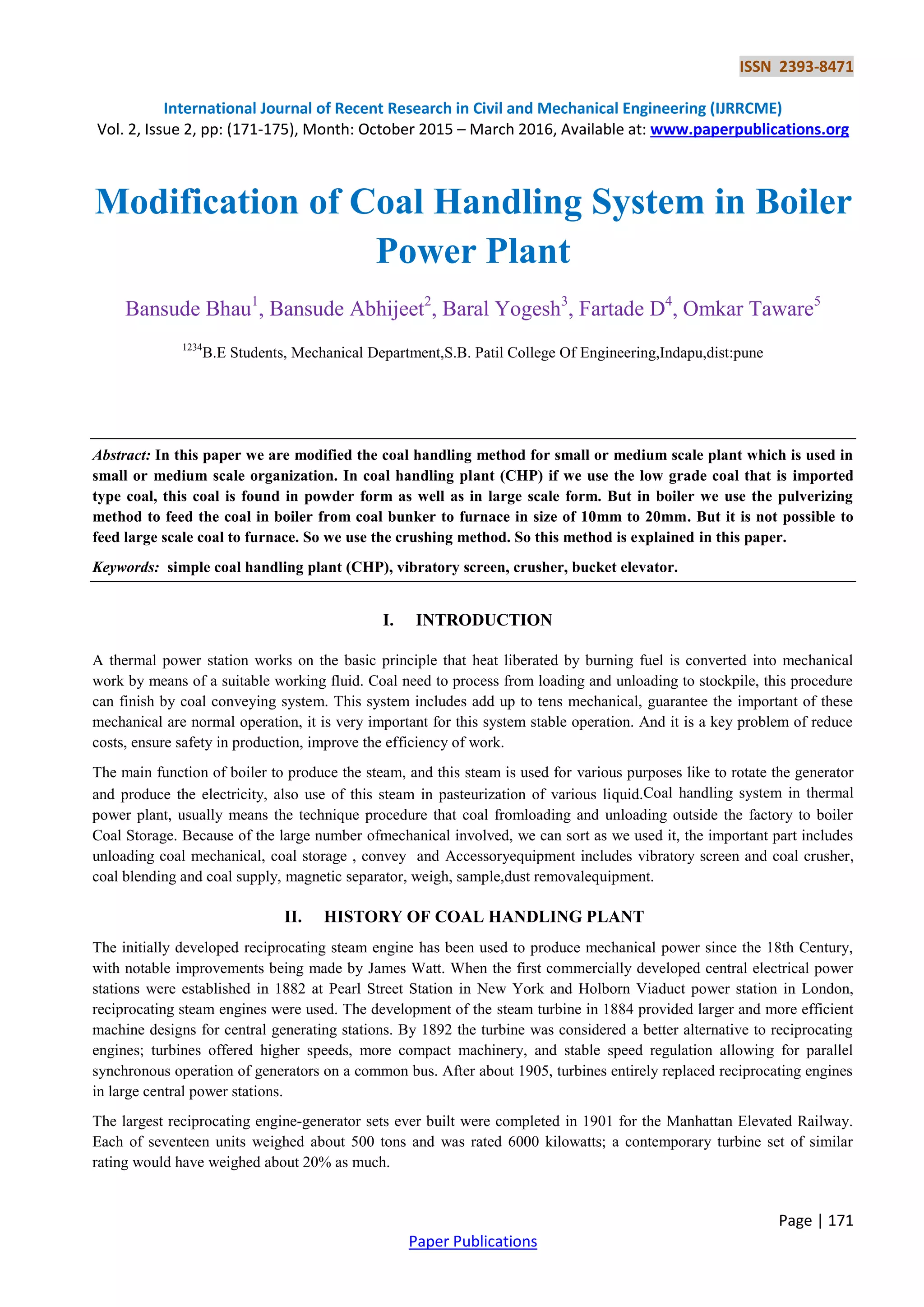 Modification of Coal Handling System in Boiler Power Plant | PDF