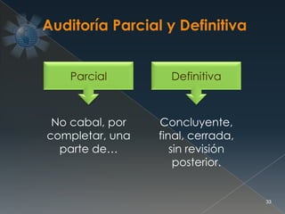 33
Concluyente,
final, cerrada,
sin revisión
posterior.
No cabal, por
completar, una
parte de…
Parcial Definitiva
 