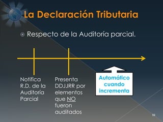  Respecto de la Auditoría parcial.
59
Notifica
R.D. de la
Auditoría
Parcial
Presenta
DDJJRR por
elementos
que NO
fueron
auditados
Automático
cuando
incrementa
 