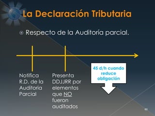 Respecto de la Auditoría parcial.
60
Notifica
R.D. de la
Auditoria
Parcial
Presenta
DDJJRR por
elementos
que NO
fueron
auditados
45 d/h cuando
reduce
obligación
 
