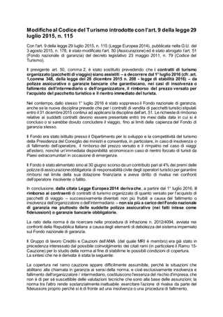 Modifiche al Codice del turismo PDF