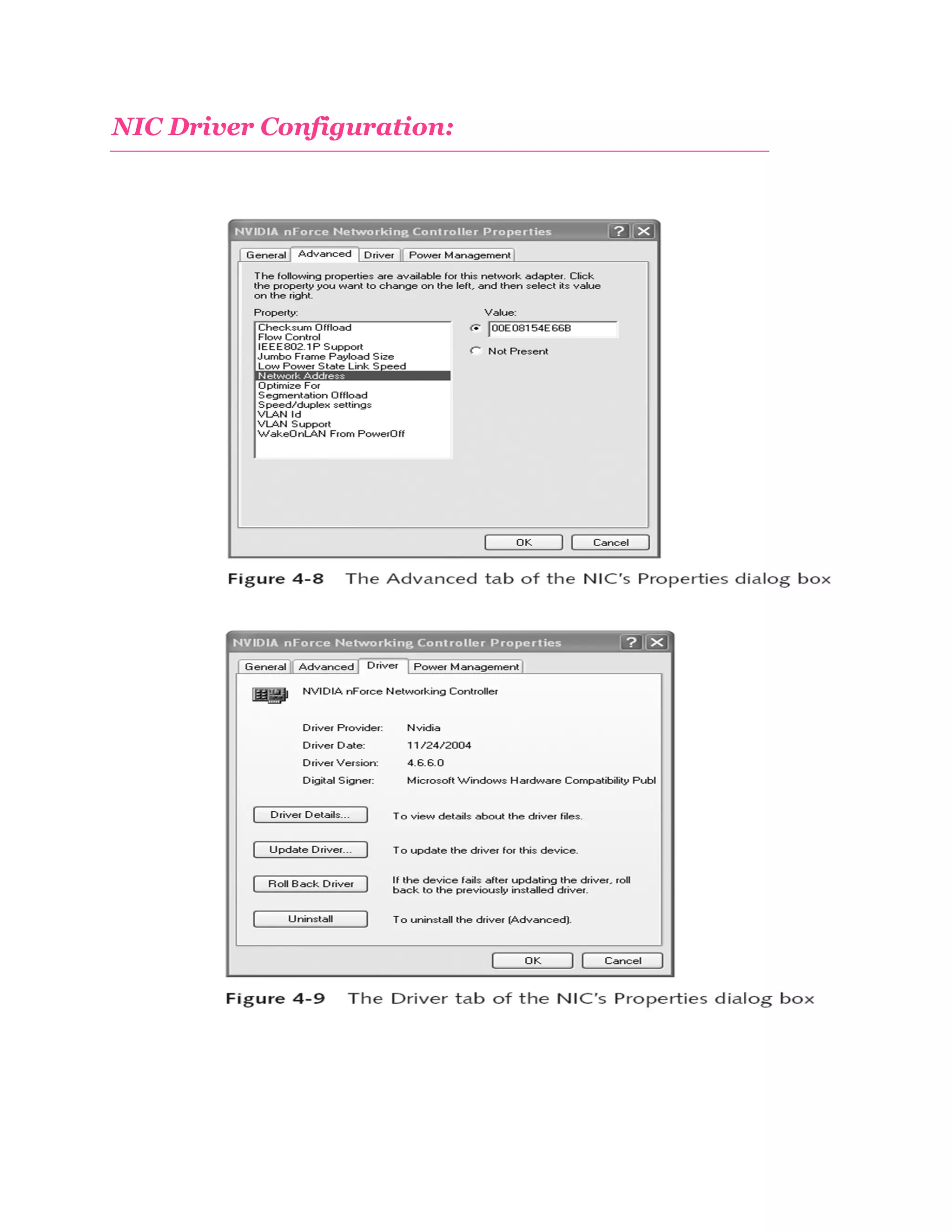 NIC Driver Configuration:

 
