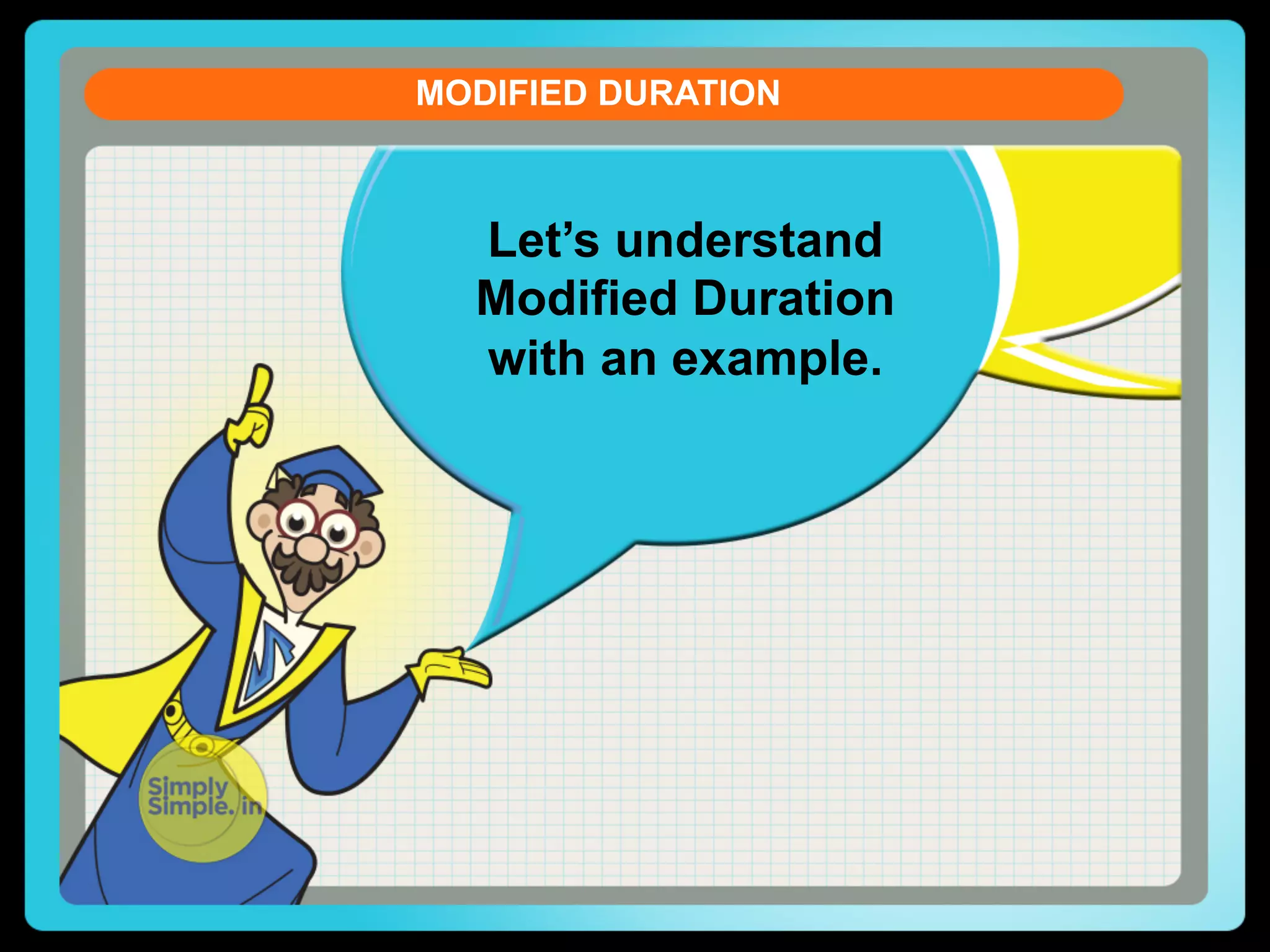 MODIFIED DURATION

Let’s understand
Modified Duration
with an example.

 