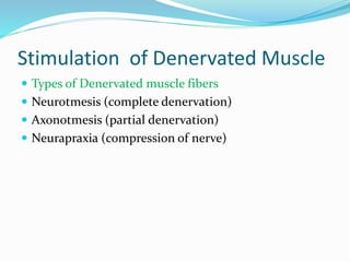 Changes in Denervated Muscles
 When the muscles are denervated the following changes
will occur.
Loss of voluntary contr...