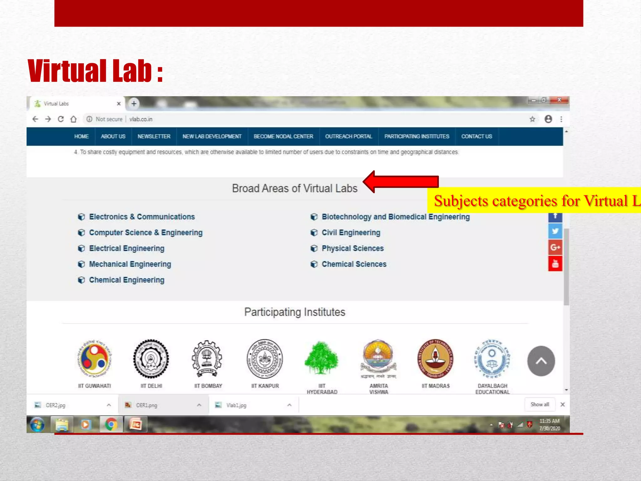 Virtual Lab :
Subjects categories for Virtual L
 