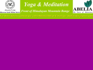   Yoga & Meditation Front of Himalayan Mountain Range   For More details Contact Us: (+91)-9654433495 or E-mail Us: abeliaindia@gmail.com 
