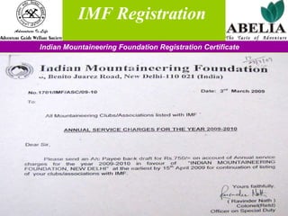   IMF Registration   Indian Mountaineering Foundation Registration Certificate 