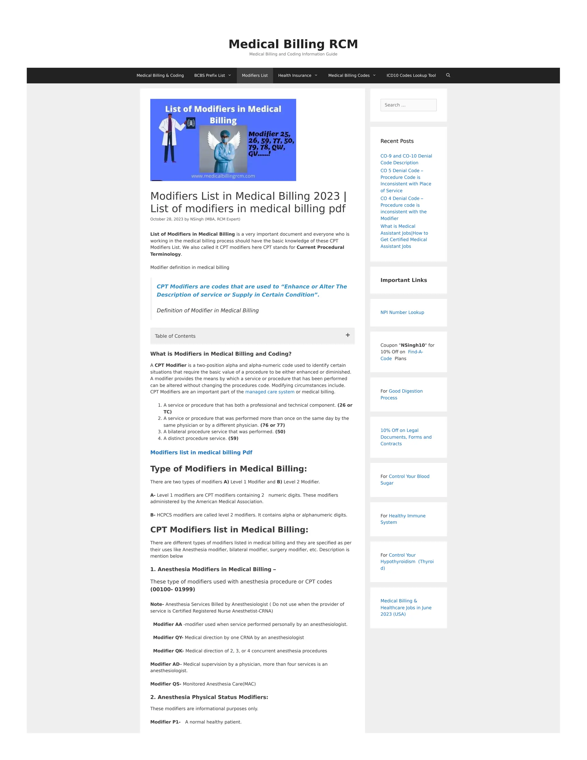 Modifiers List in Medical Billing and Coding PDF