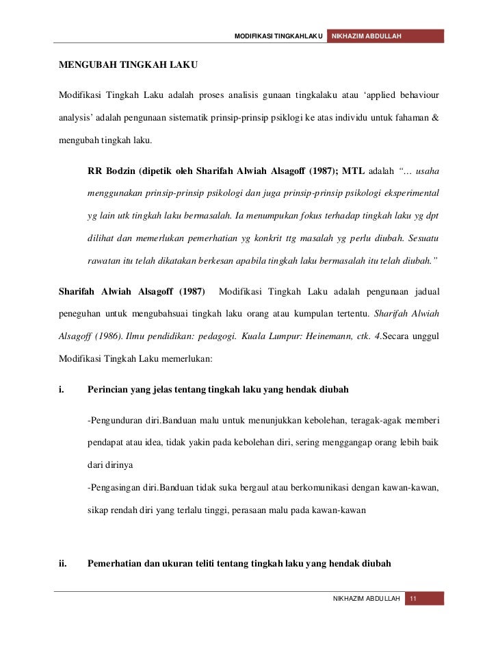 Pembelajaran Tingkahlaku Modifikasi