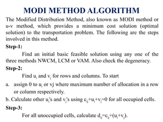 uses of Modi Method in operation research | PPT