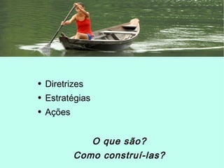 • Diretrizes
• Estratégias
• Ações
O que são?
Como construí-las?
 
