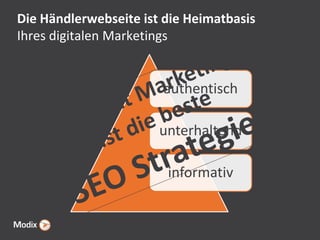 Die Händlerwebseite ist die Heimatbasis
Ihres digitalen Marketings

authentisch
unterhaltend
informativ

 