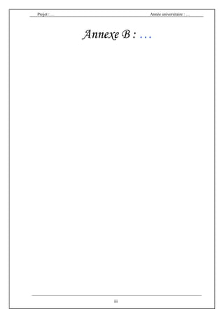 Projet : …              Année universitaire : …




             Annexe B : …




                  iii
 