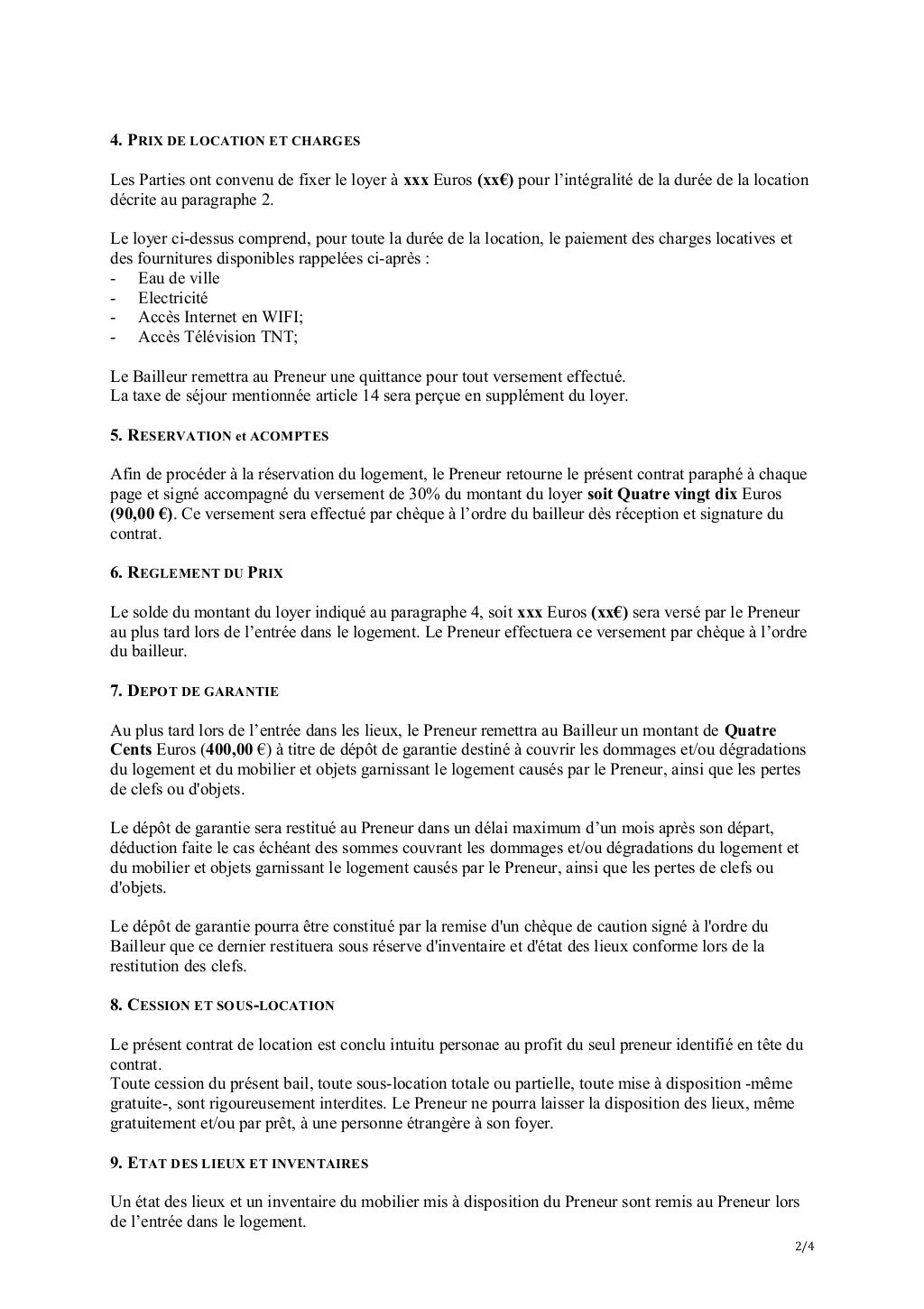 Modèle De Contrat De Location Saisonnière Meublée Gratuit