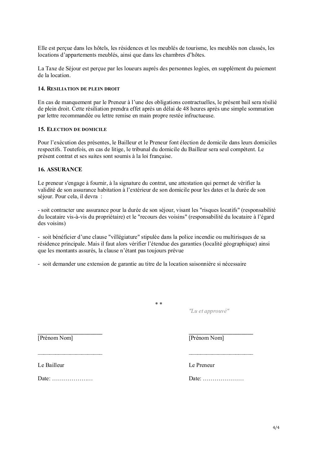 Modèle De Contrat De Location Saisonnière Meublée Gratuit