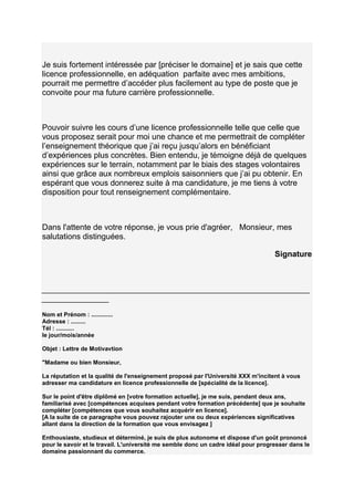 Modèles de lettre de motivation