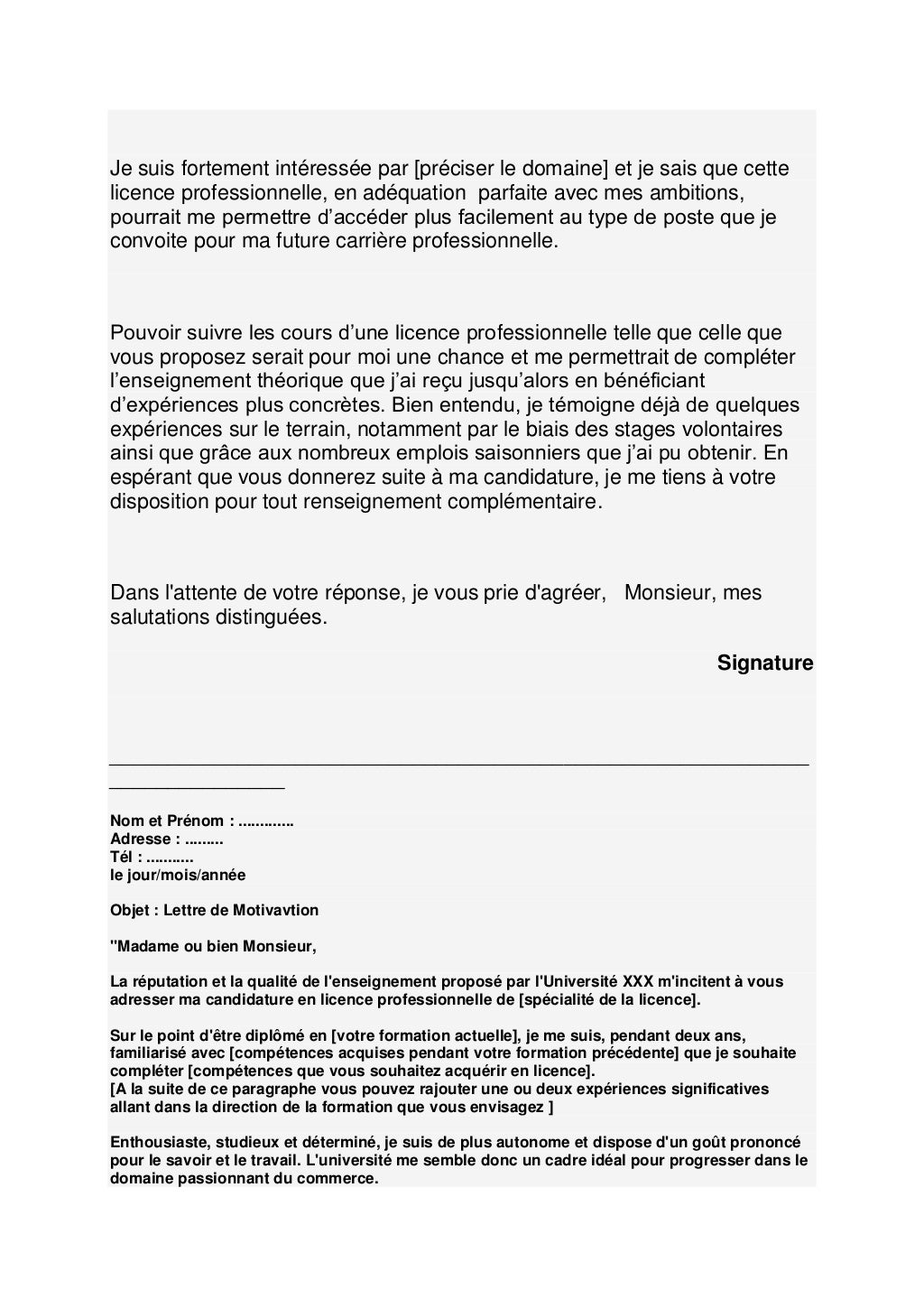 Modèles de lettre de motivation