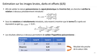 Estimation sur les images brutes, darks et offsets (6/6)
▪ Afin de valider la nature poissonnienne du signal photonique du...