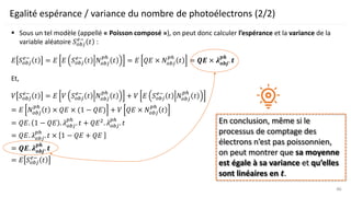 Egalité espérance / variance du nombre de photoélectrons (2/2)
▪ Sous un tel modèle (appellé « Poisson composé »), on peut...