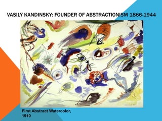 VASILY KANDINSKY: FOUNDER OF ABSTRACTIONISM 1866-1944




     First Abstract Watercolor,
     1910
 