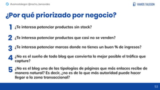 #vamostalegon @nacho_benavides
53
¿Por qué priorizado por negocio?
¿Te interesa potenciar productos sin stock?1
¿Te intere...