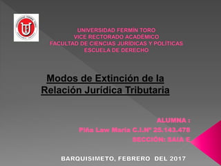 ALUMNA :
Piña Law María C.I.Nº 25.143.478
SECCIÓN: SAIA E
Modos de Extinción de la
Relación Jurídica Tributaria
 