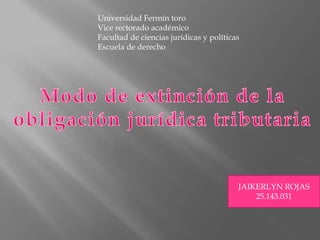 Universidad Fermín toro
Vice rectorado académico
Facultad de ciencias jurídicas y políticas
Escuela de derecho
JAIKERLYN ROJAS
25.143.031
 