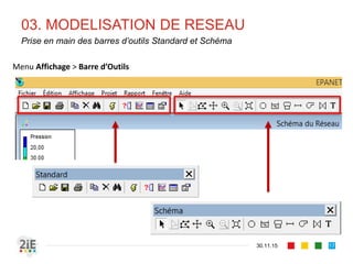 03. MODELISATION DE RESEAU
30.11.15
Prise en main des barres d’outils Standard et Schéma
17
Menu Affichage > Barre d’Outils
 