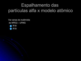 Espalhamento das  partículas alfa x modelo atômico Ver cenas do multimídia do NPEQ – UFMG R18  R19 