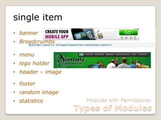 Joomla Modules with Permissions and Front-End Editing