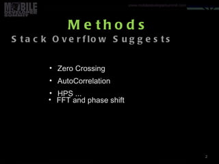 Methods Zero Crossing AutoCorrelation HPS ... 2 Stack Overflow Suggests Your logo FFT and phase shift 