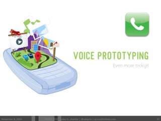 VOICE PROTOTYPING
Even more tricky!!!
November	
 8,	
 2010	
  MODS	
 2010	
 |	
 uday	
 m.	
 shankar	
 |	
 @udayms	
 |	
 acrossthinlines.com	
  22	
 
 