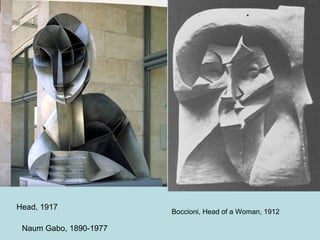 Naum Gabo, 1890-1977
Head, 1917
Boccioni, Head of a Woman, 1912
 
