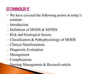 MULTIPLE ORGAN DYSFUNCTION SYNDROME | PPTX