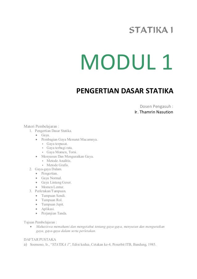 Modul 1 Pengertian Dasar Statika Statika Dan Mekanika Dasar