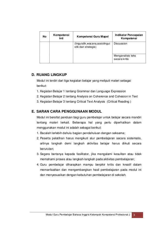 Modul Inggris Kk J Modul Bahasa Inggris Smp Profesional Critical Tex