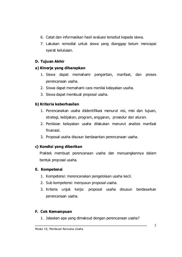 Modul 19 Membuat Rencana Usaha Modul 19 Membuat Rencana Usaha