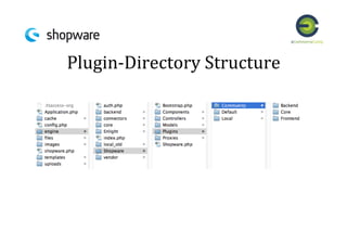 Plugins:	
  Bootstrap	
  
<?php
class Shopware_Plugins_Frontend_IPCDEMO_Bootstrap
extends Shopware_Components_Plugin_Boots...