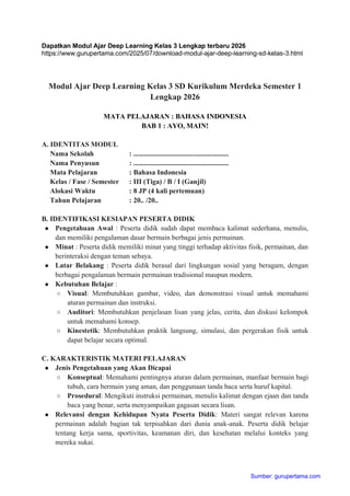 Modul Ajar Deep Learning Kelas 3 SD Kurikulum Merdeka Semester 1 2026 | PDF