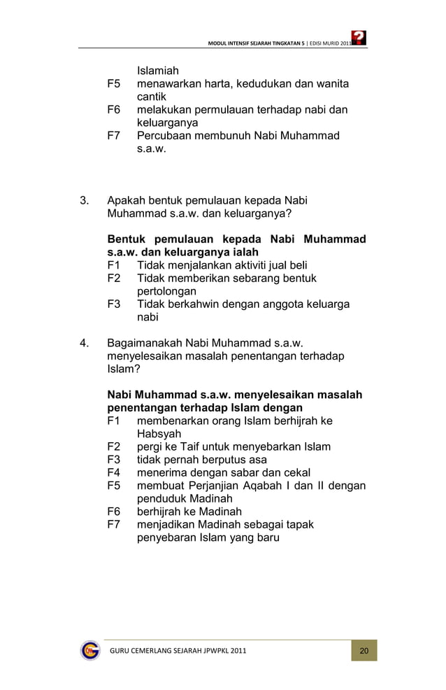 Modul Intensif Sejarah Tingkatan 4 (Jawapan)  PDF