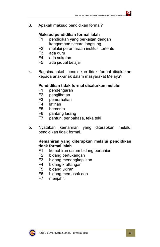 Modul Intensif Sejarah Tingkatan 4 (Jawapan)  PDF